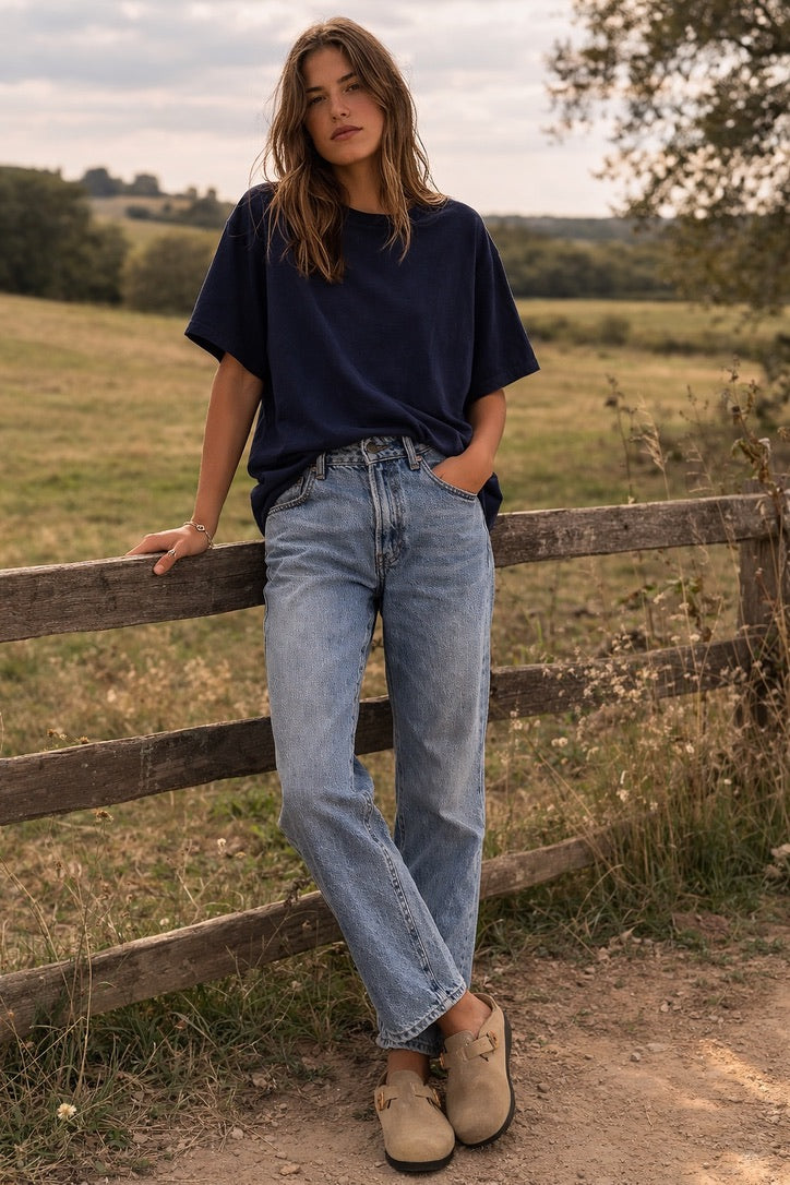 Oversized Premium Cotton T-Shirt in Navy Blue