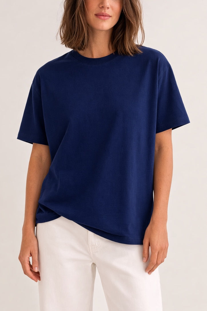 Oversized Premium Cotton T-Shirt in Navy Blue