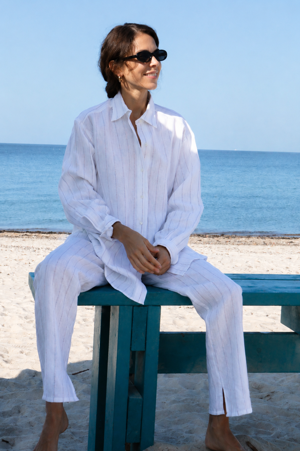 White Linen Trousers / Relaxed Pinstripe