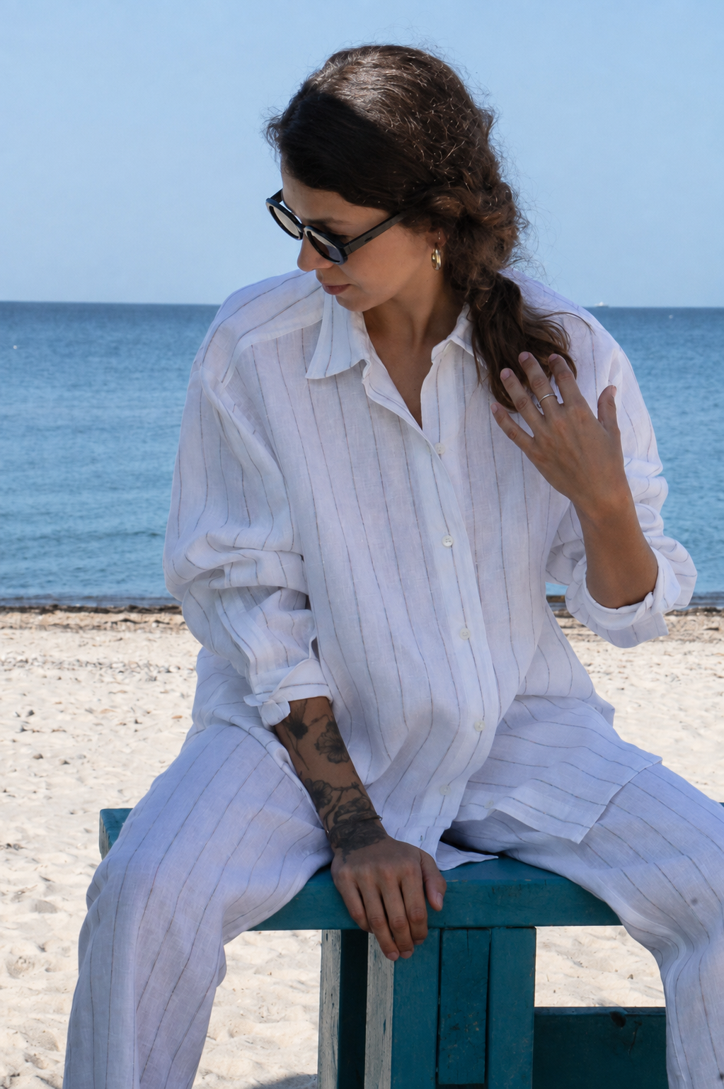 White Linen Shirt | Oversized Pinstripe