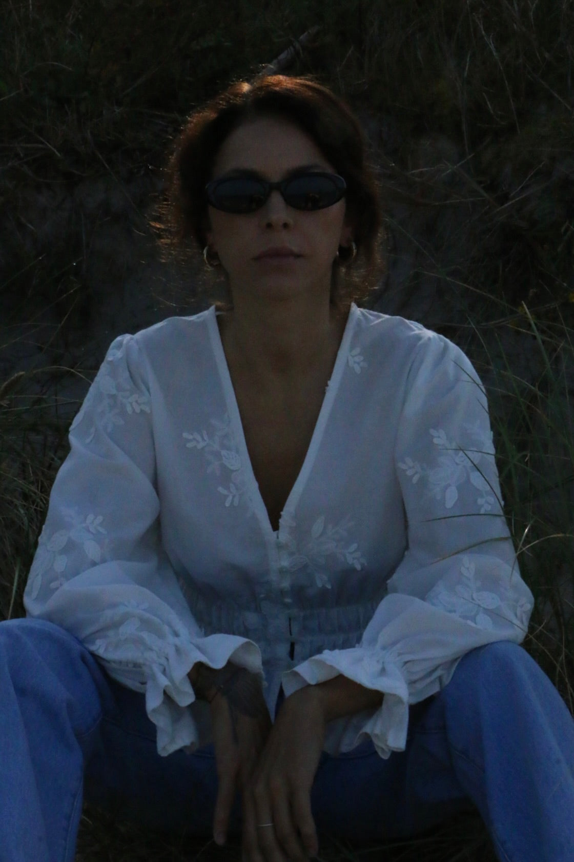 Romantic White Cotton Blouse with Floral Embroidery