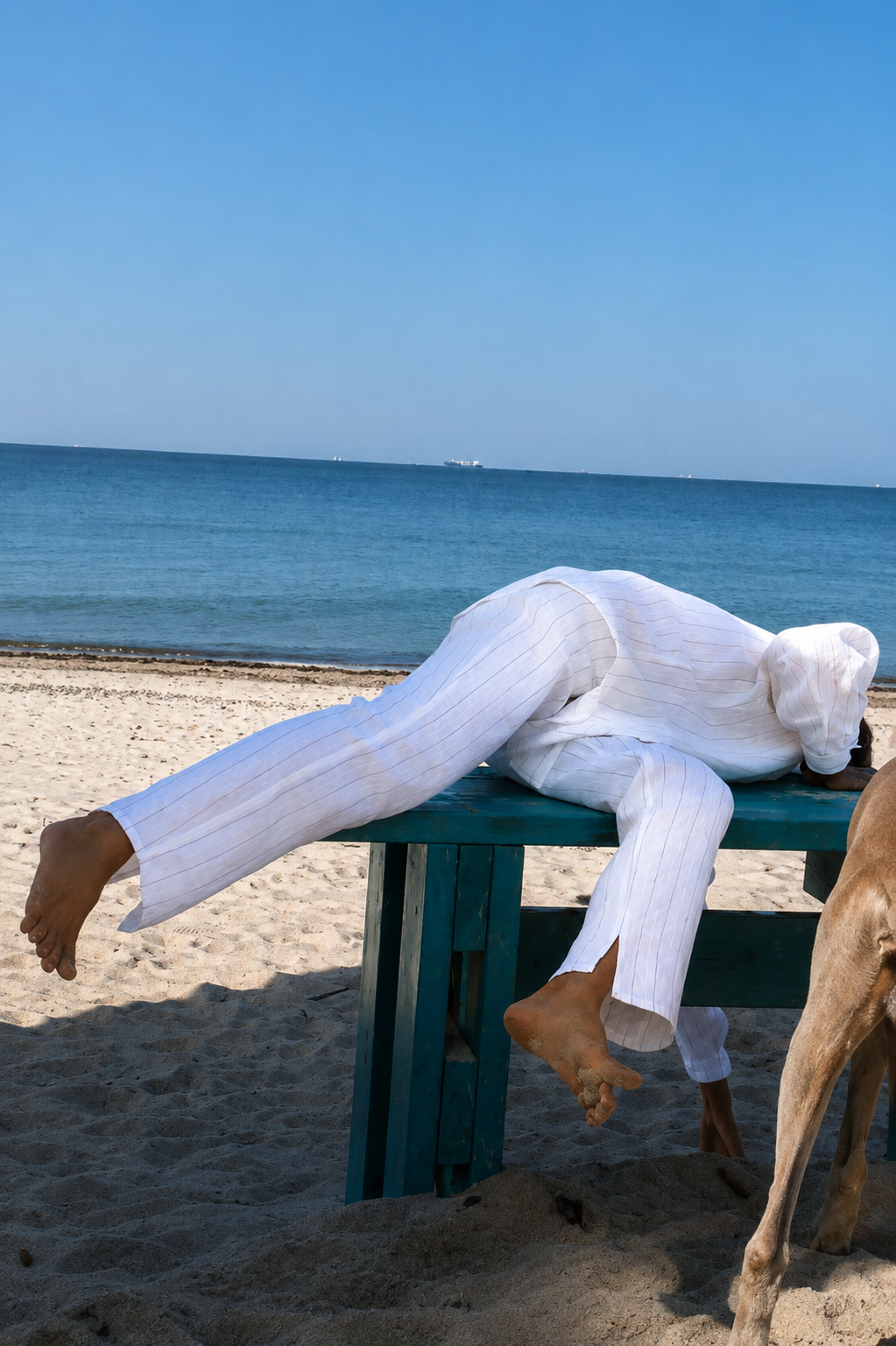 White Linen Trousers / Relaxed Pinstripe