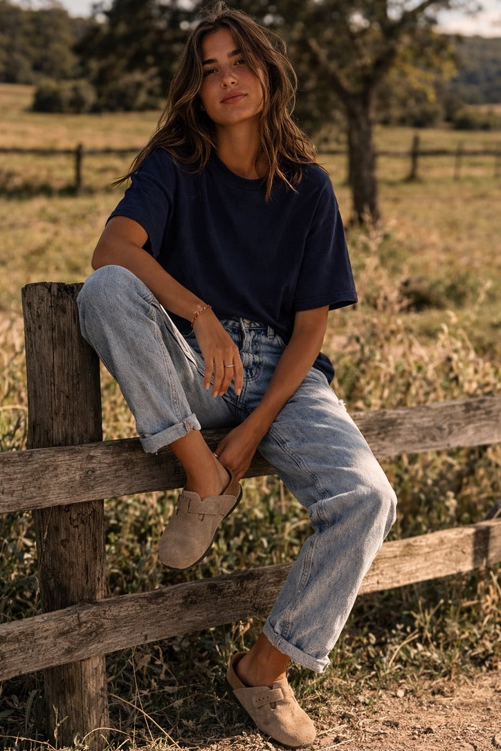 Oversized Premium Cotton T-Shirt in Navy Blue
