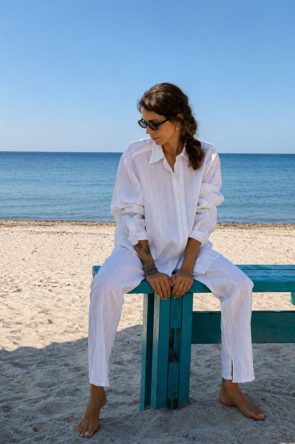 White Linen Shirt | Oversized Pinstripe