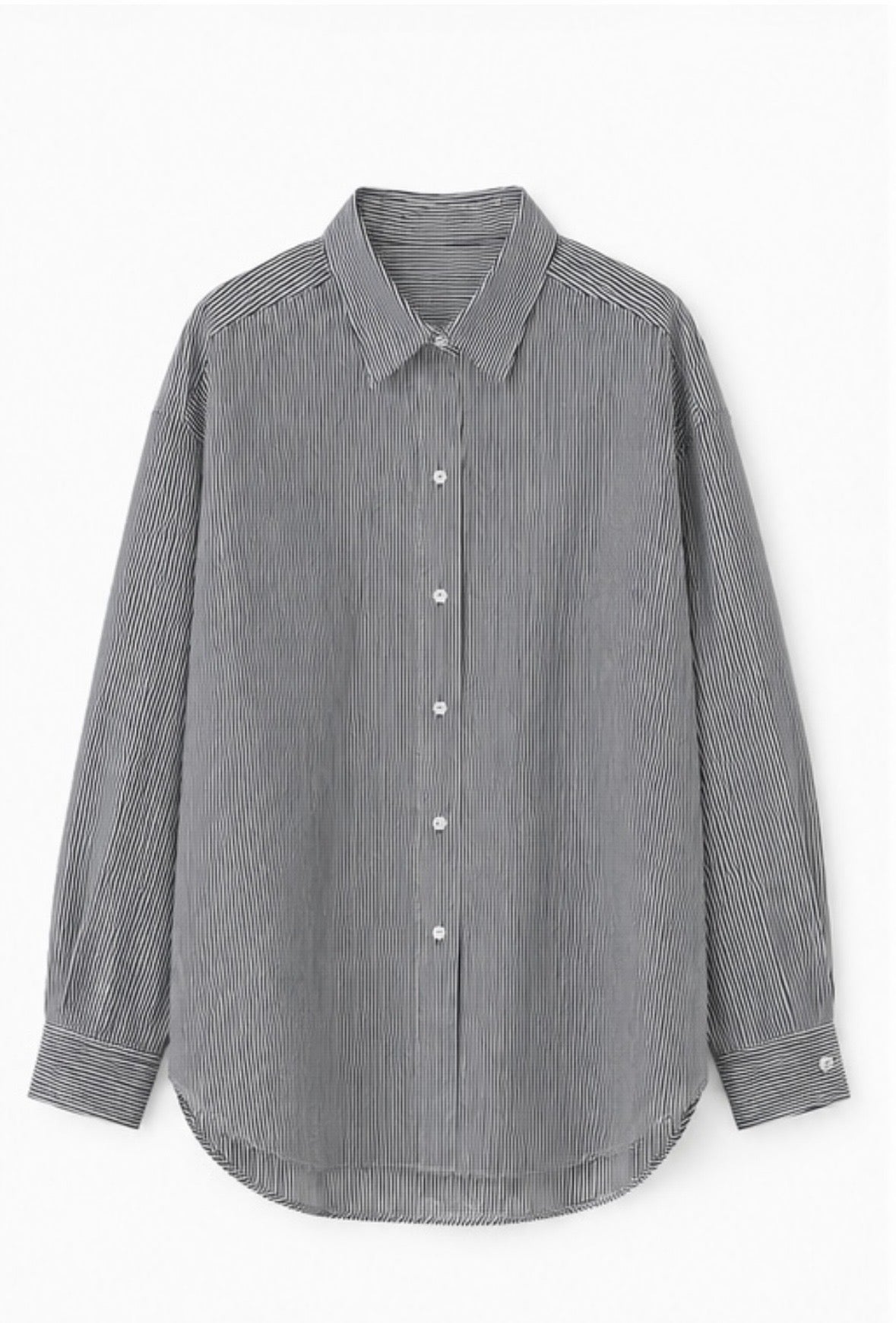 Striped Denim Oversized Button-Up Shirt