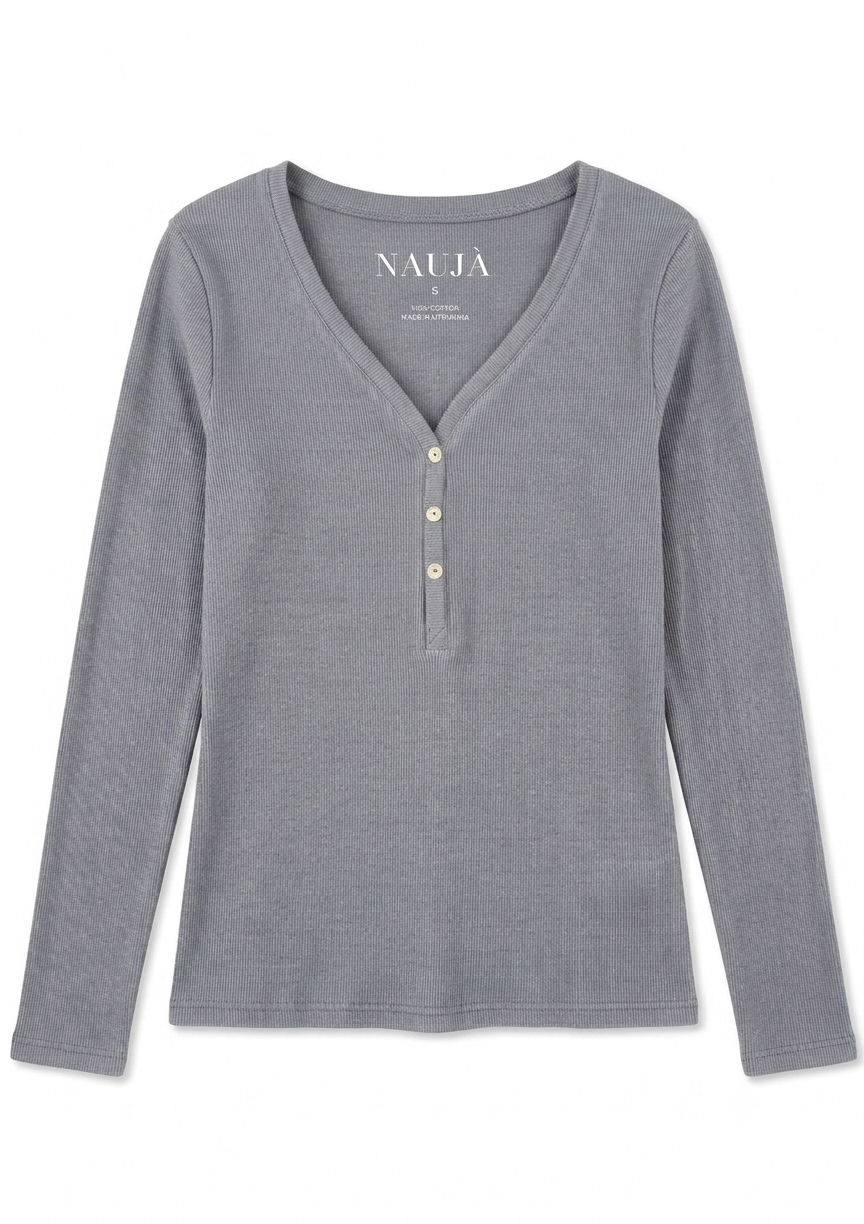 Naujà grey henley long sleeve top