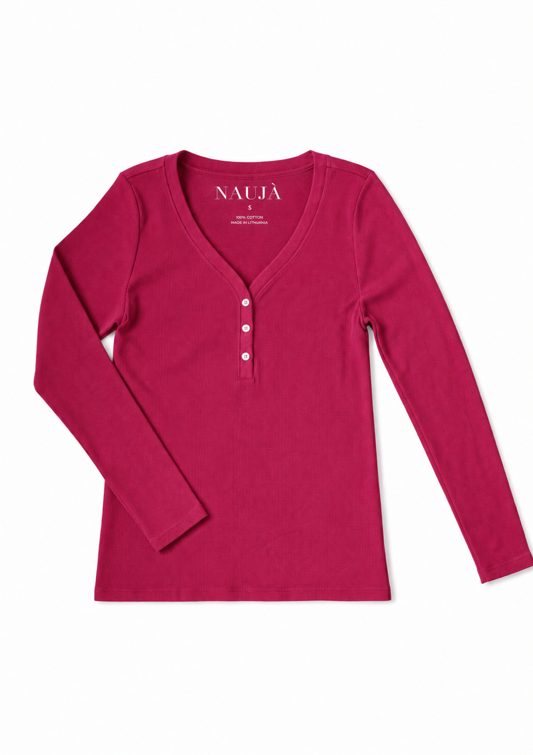 Nauja henley cotton top in red berry