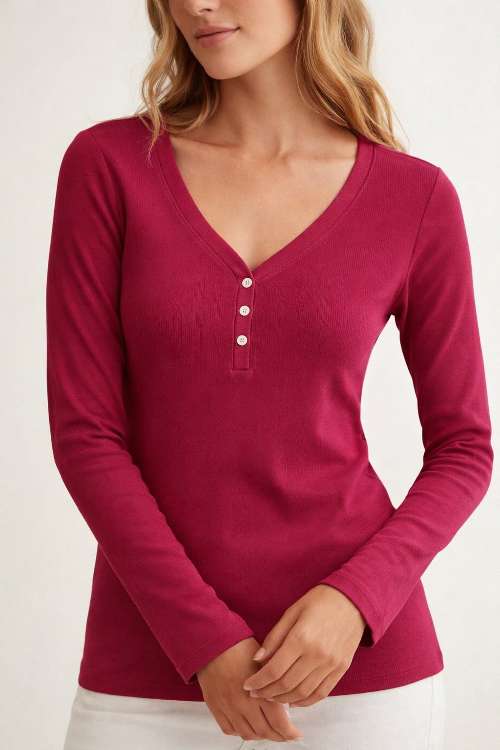 Nauja henley cotton top in red berry