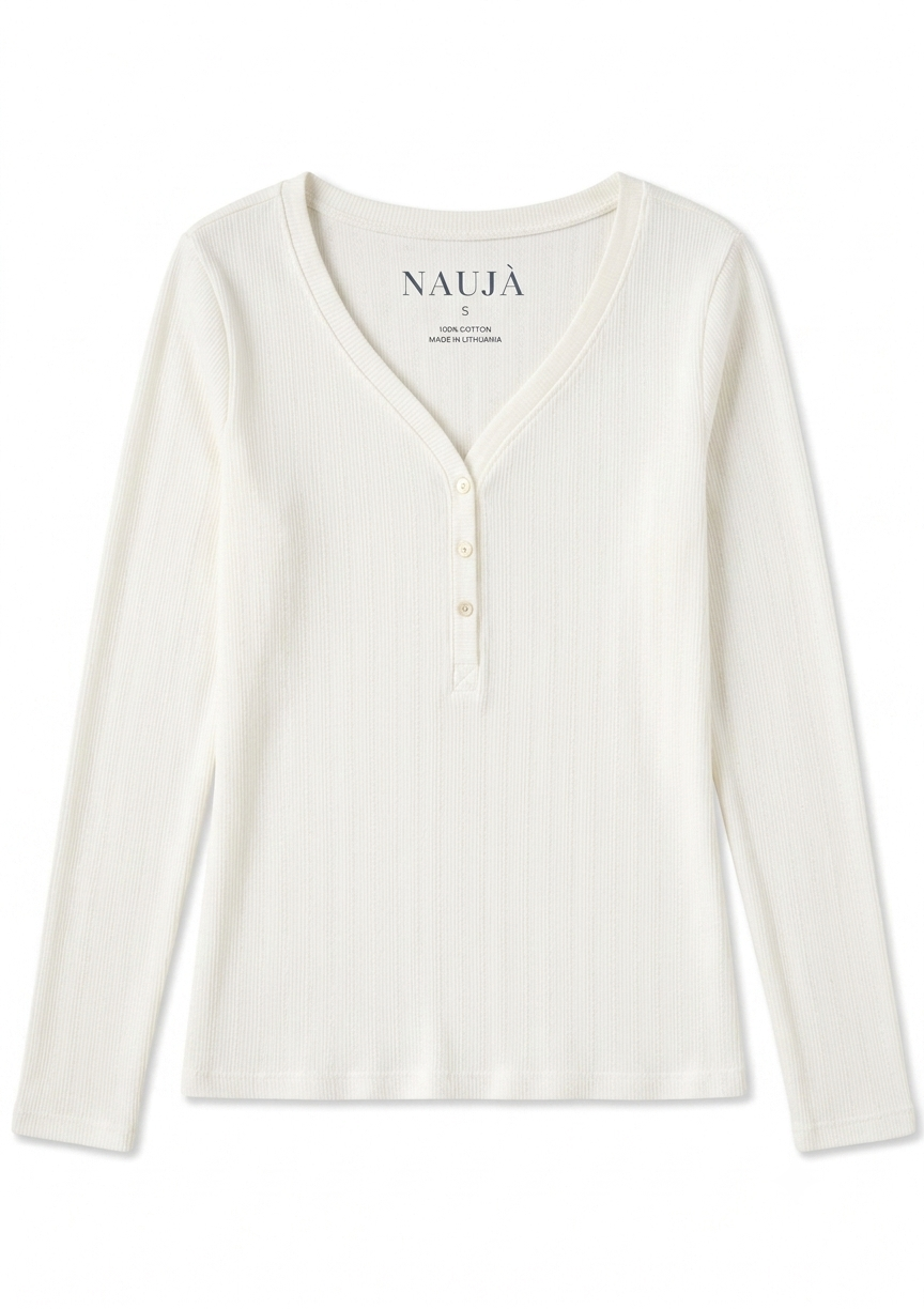 Naujà henley off white long sleeve top