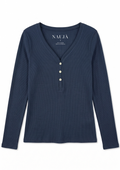 Naujà vintage navy henley long sleeve top