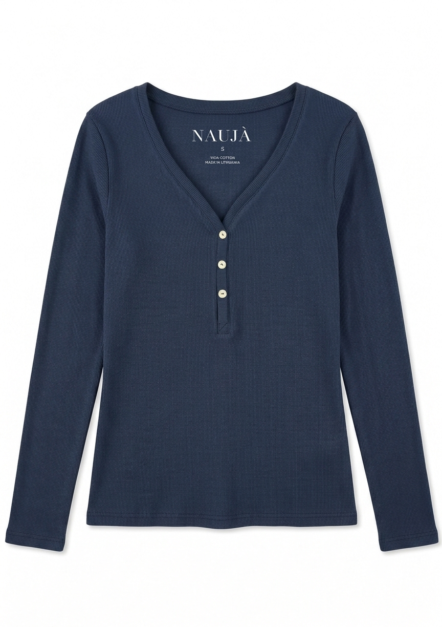 Naujà vintage navy henley long sleeve top