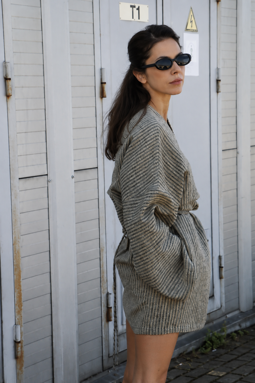 Linen Kimono Mini Dress with Pockets