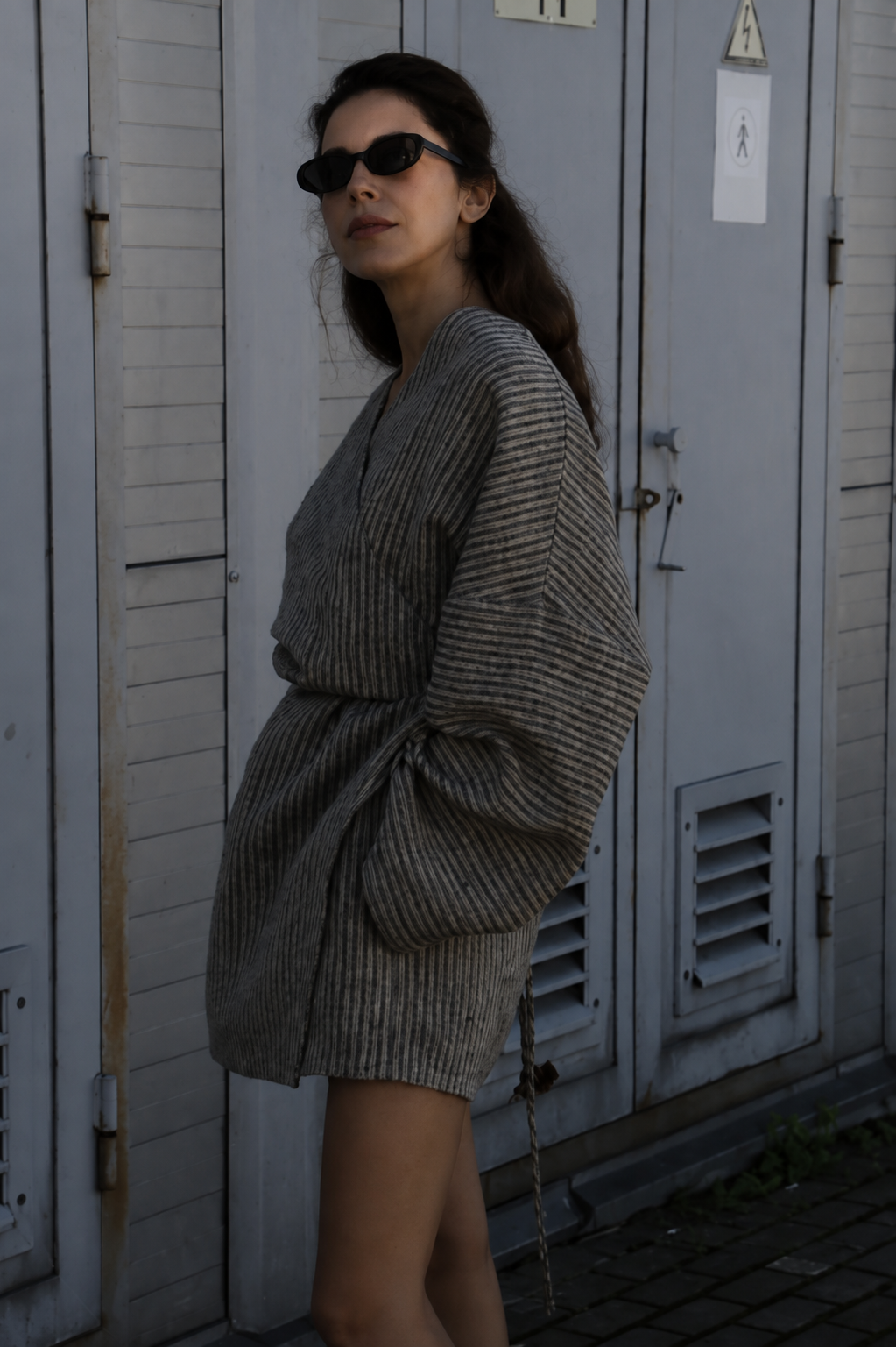 Linen Kimono Mini Dress with Pockets