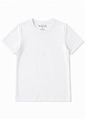 A white short-sleeve crewneck t-shirt by the brand NAUJA, shown flat against a clean white background.
