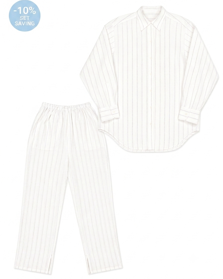 naujà striped white linen shirt and trousers set